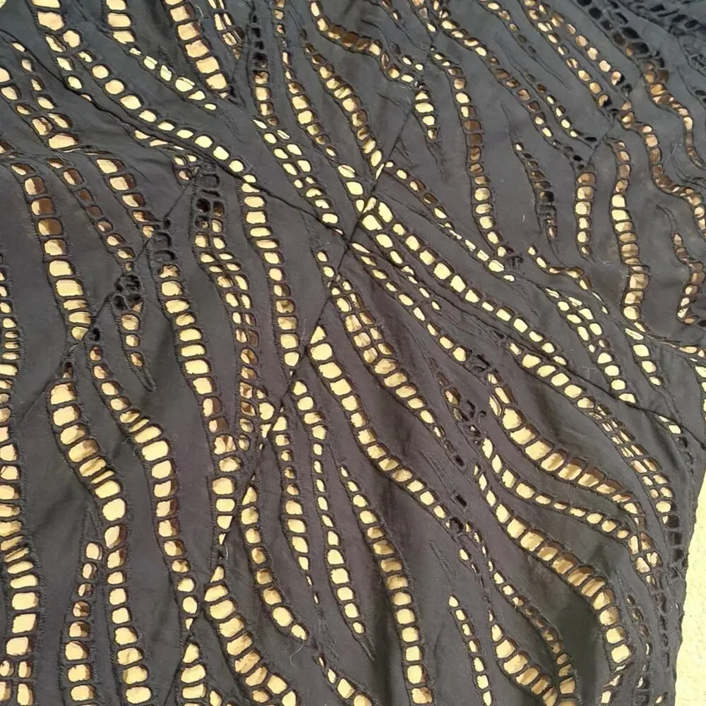 Michael Kors Dress Size 2 Black Zebra Eyelet Cotton Flounce Cutout Mini Nude